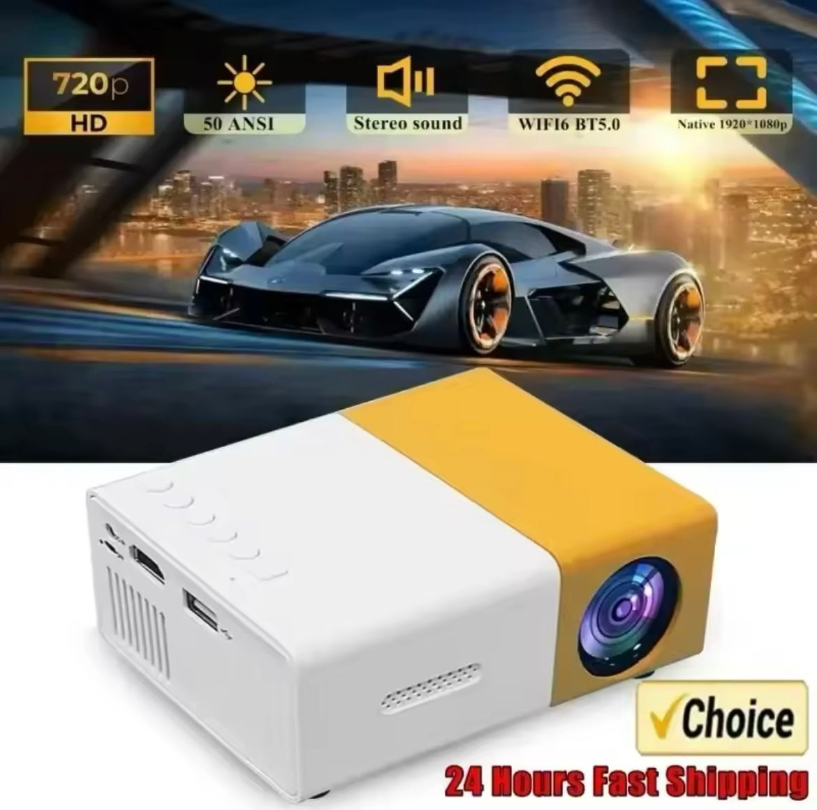 Portable LED Mini Projector, YG300, Compatible with HDMI, USB, TF, Audio, Home, Smart Multimedia Player, Compact for Travel